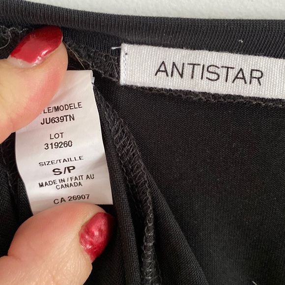 ANTISTAR black modal rounded hem long sleeve nmc-neck top S small - Picture 2 of 3